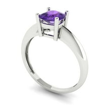 1.0ct cushion cut purple natural amethyst 14k white gold Bridal Wedding Engagement Promise Anniversary Ring for Women size 3.75