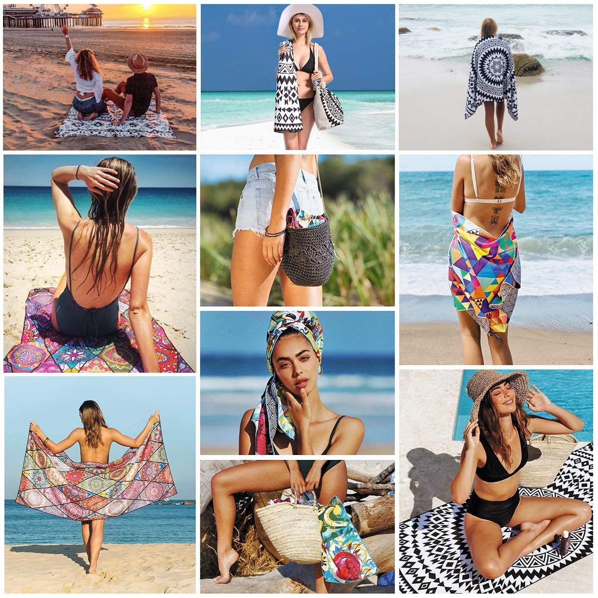 6 Pack Microfiber Beach Towel 72' x 36 ' Oversized Extra Large XL Fast QuIck Dry Sand Free Lightweight Proof  Camp Big Towels Lounge Cover for Adults Men Women Gift - Blue Tropical Flamingo