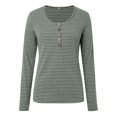 thumbnail image 6 of Kaprioy Womens Striped Shirt Long Sleeve Striped T Shirts Trendy Basic Tops Casual V Neck Button Fall Pullover Shirts Green, S, 6 of 8