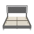 thumbnail image 5 of Noble House Queen Upholstered Bed Frame with LED Lights, Modern Velvet Platform Bed with Tufted Headboard, Gray, 5 of 7