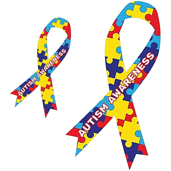 Autism Awareness Ribbon Large Magnetic Car Decal 2" x 4" (1)