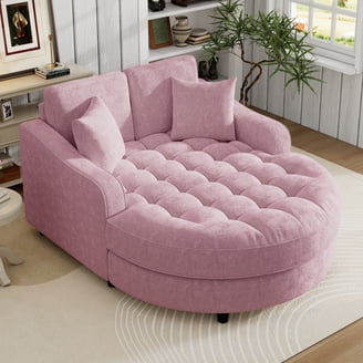 カナデモノ 椅子　Linen Round Lounge Chair - Pink Weston Home Bowman Lounge Chair - Gray Linen - Back & Chaise