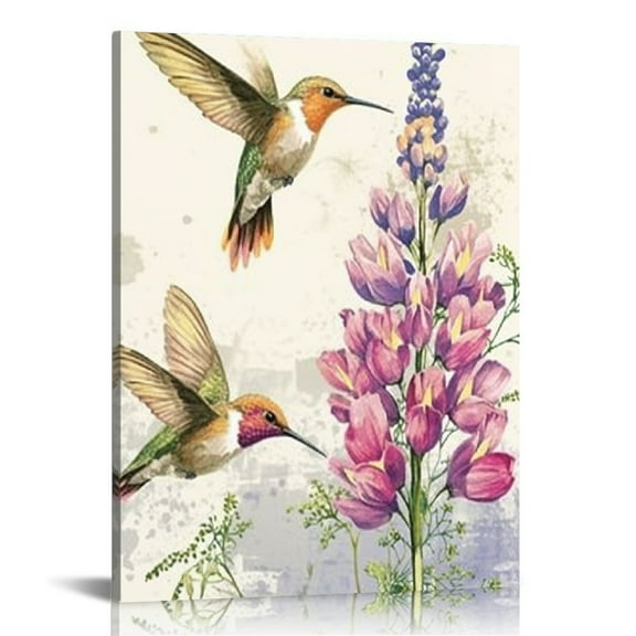 Shiartex  Birds Canvas Wall Art Hummingbird with Flowers Pictures Wall Decor Vintage Animals Artwork for Bedroom Living Room Decorations Ready to Hang Each 12x16 in