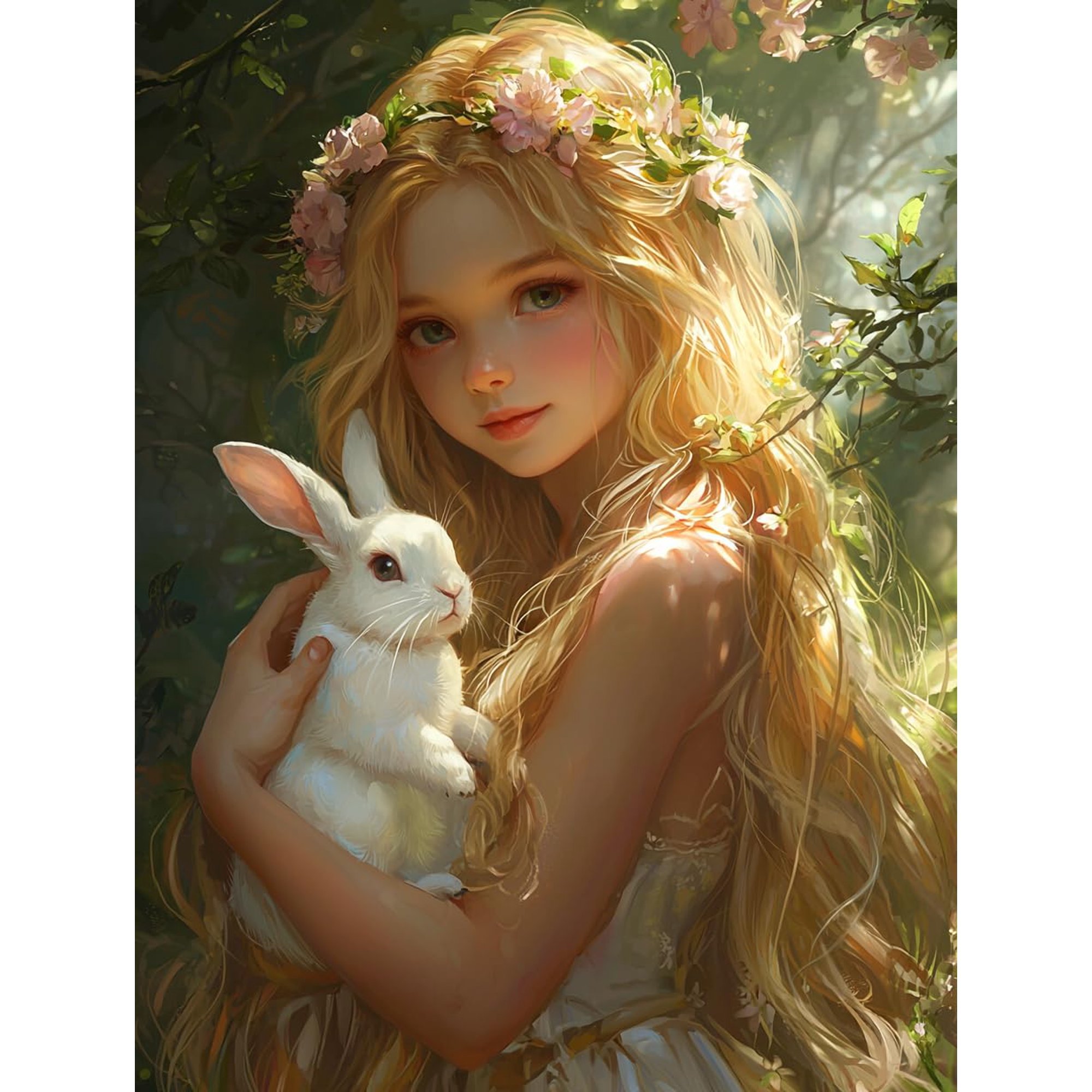 DIY Cross Stitch Kit for Beginners Young Princess with Long Blonde Hair Wearing Flower 11CT Embroidery Kit with Pattern Stamped Count by Numbers Craft Kit 40x50cm-1