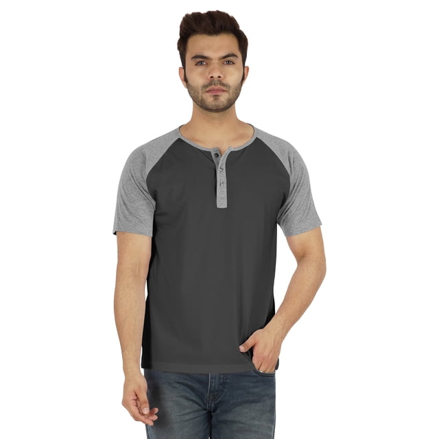 Inkmeso T-Shirts à Manches Courtes Raglan en Coton Léger Unis T-Shirt Classique Henley pour Hommes
