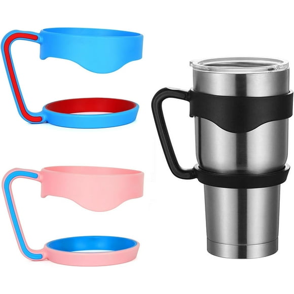 shiyou-3 Pack Tumbler Handle Compatible with 30oz YETI Rambler, Beast, OZARK TRAIL Tumbler, Portable Anti Slip Travel Mug Grip (Black, Pink, Blue)