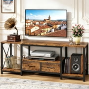 HIGDBFE TV Stand for TVs up to 55" with 2 Fabric Drawers, Industrial Entertainment Center with Open Shelves and Led Lights for Living Room Bedroom, Rustic Brown