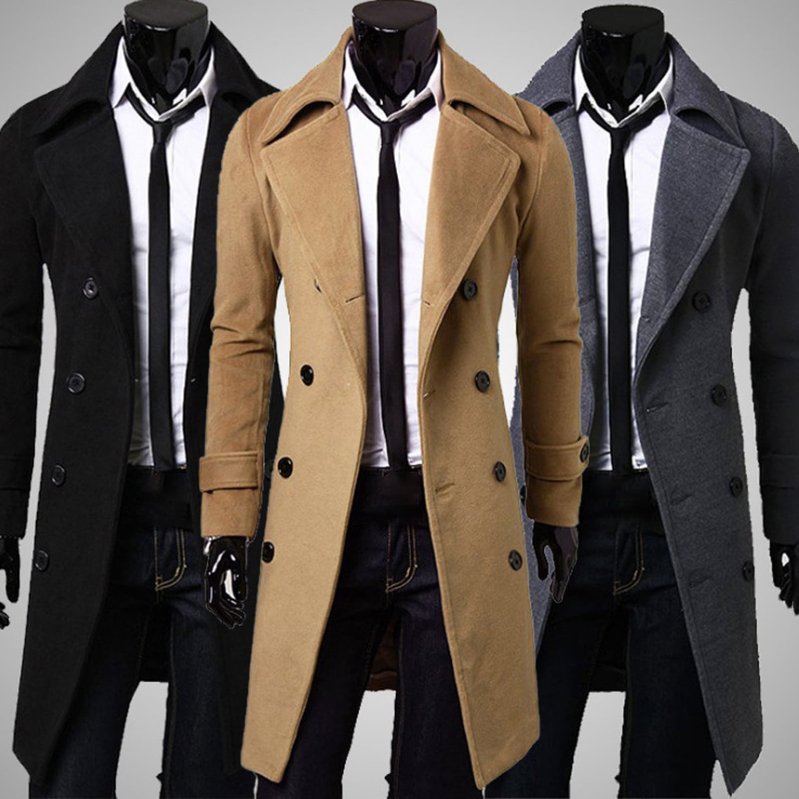 ジャケット・アウター YOKE Double Open Collor Trench Coat Men's Double-Breasted Trench Coats Mid Long Woolen Cloth