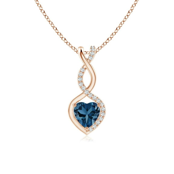 Angara Natural 5mm London Blue Topaz with Diamond Heart Pendant Necklace in 14K Rose Gold for Women