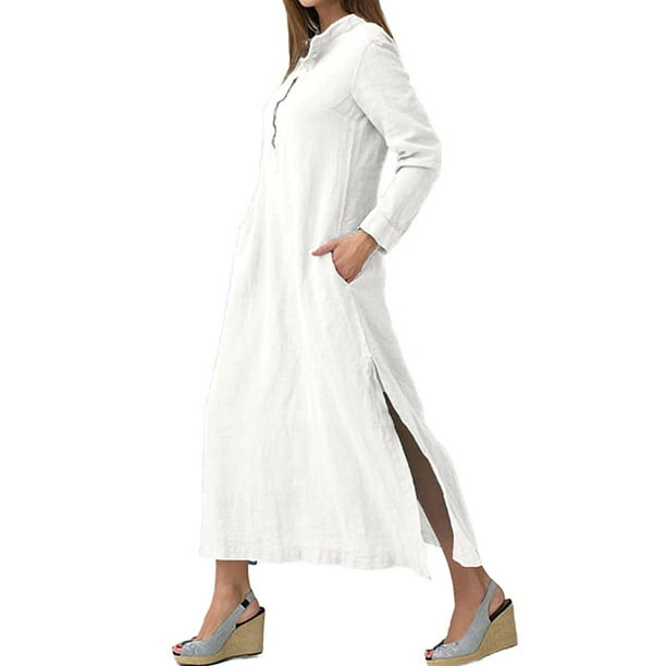 Maxi vestido camisero para mujer manga larga caftán vestidos