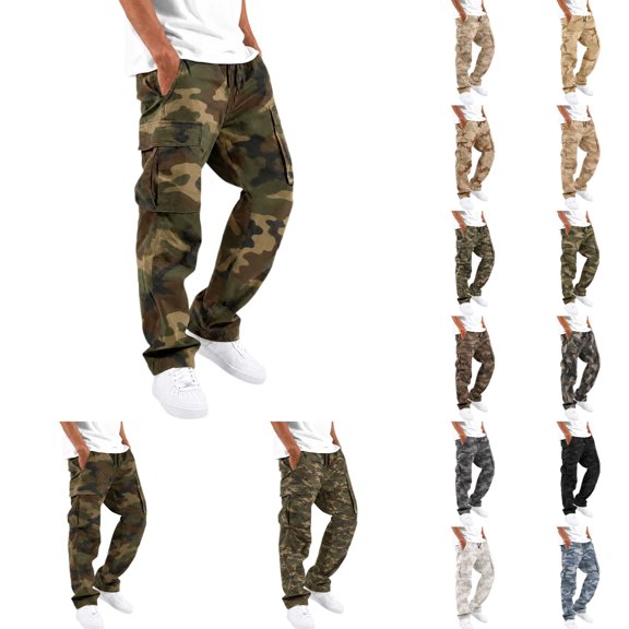 IWRICH Men's Camo Cargo Pants Drawstring Casual Joggers Relaxed Fit Work Casual Hiking Athletic Workout Streetwear 16-Dark Gray XL