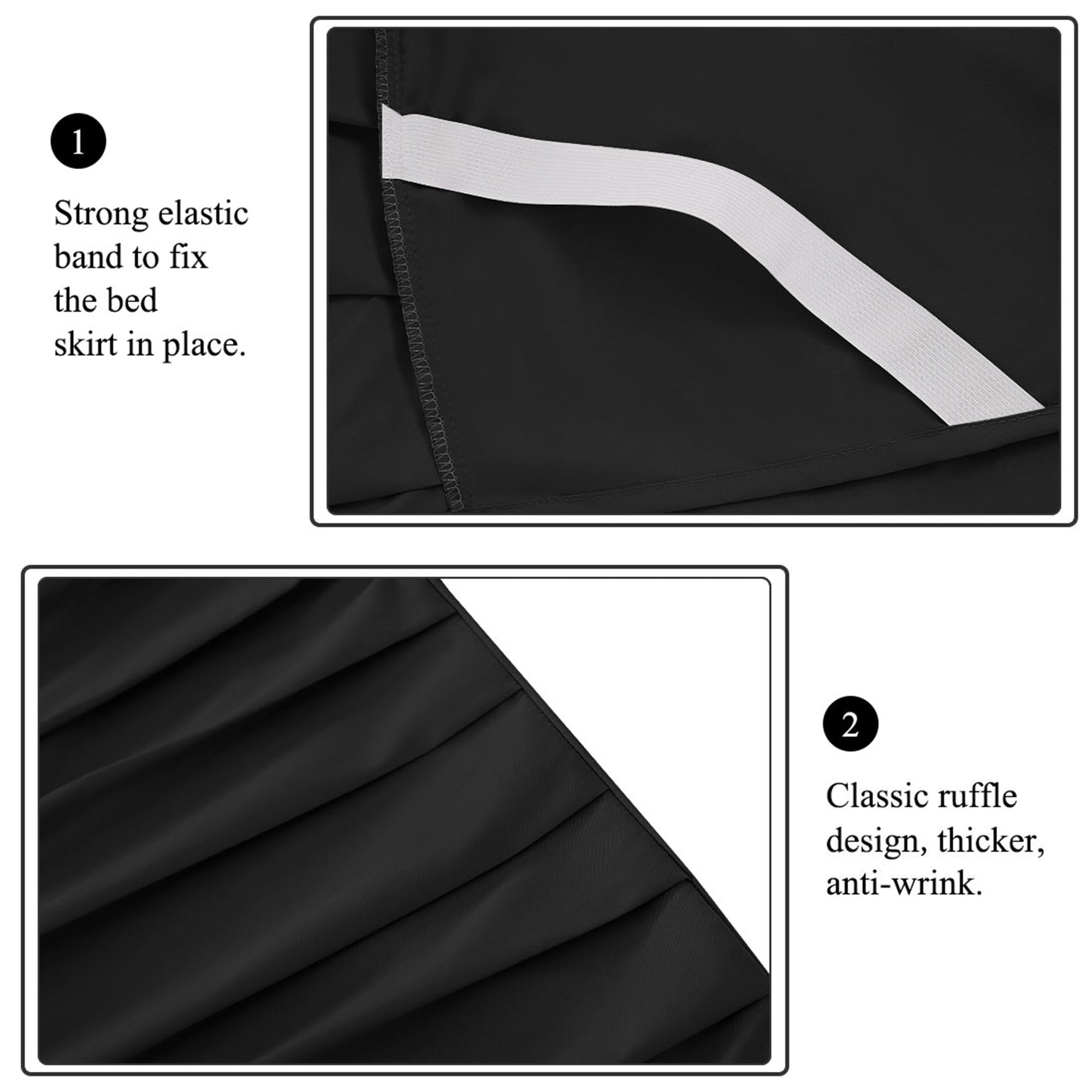 PiccoCasa Brushed Microfiber Bed Skirts 16" Drop Ruffled Wrap Around, Queen Black