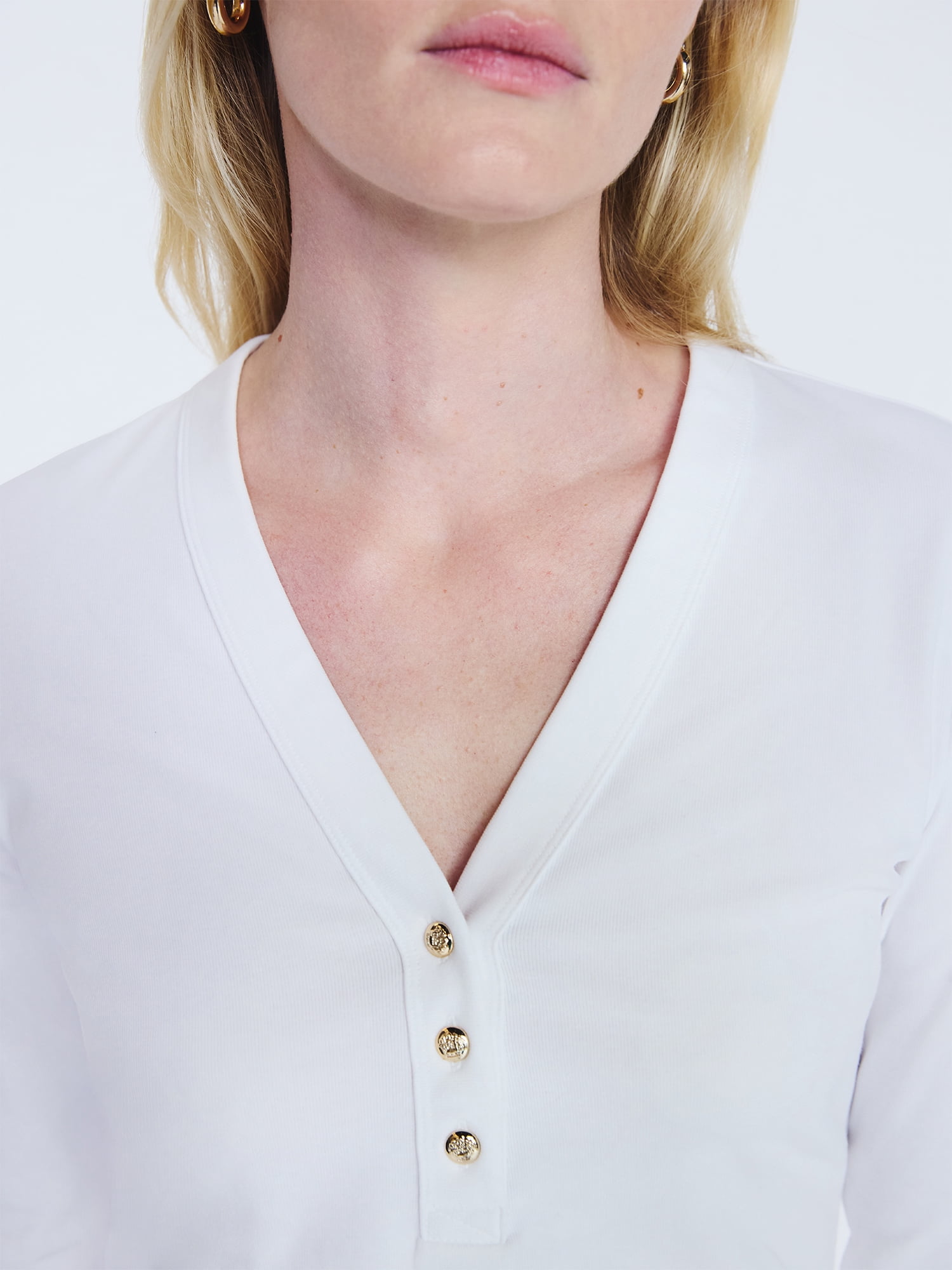 Free Assembly Women's V-Neck Henley with Long Sleeves, Sizes XS-XXL