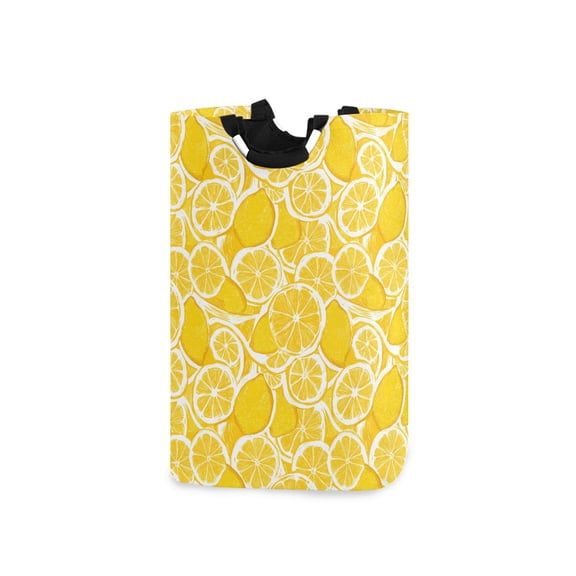 Yayeee Freestanding Laundry Hamper with Handle Collapsible Large Storage Basket for Clothes, Yellow Lemon Pattern