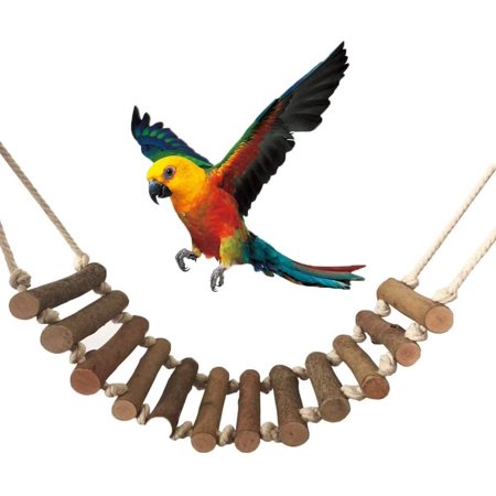 Image showcasing Birds Toys Wooden Ladder, Wooden Rope Ladder with Rope Swing Bridge ...