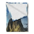 thumbnail image 2 of Island Soft Flannel Fleece Blanket, Fishing Hut Photo in Autumn with Rocks and Clouds Scenery Northern Norway Cold, Cozy Plush for Indoor and Outdoor Use, 50" x 70", Blue Grey White, by Ambesonne, 2 of 5