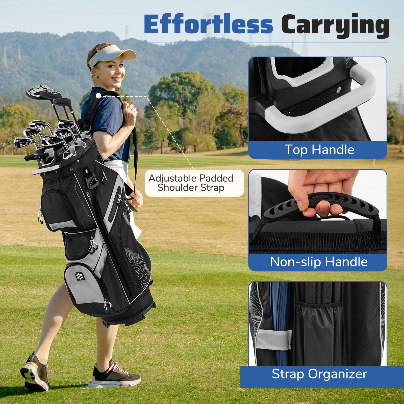 Gymax Golf Cart Bag Molded Lock Top Golf Bag w/14-Way Full Length Dividers 11 Pockets Gray