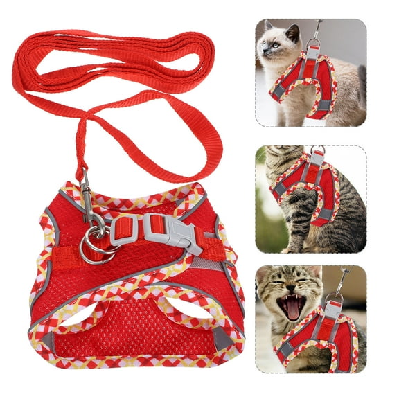 LOLIPPYY 1 Set Small Harness for Cats Red Polyester with Adjustable and Reflective Strips 13.8x11.8x4.6in