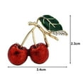 thumbnail image 4 of Eosunjian Cute Cherry Rhinestone Brooch Enamel Vivid Cherry Leaf Vibrant Color Pin Shawl Scarf Lapel Badge Fashion Dress Accessories Red, 4 of 10