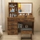 thumbnail image 1 of FL Tocador,Tocador de Maquillaje con Luces de Espejo,Vanity Tocador con 5 Cajones,Estantes de Almacenamiento,Taburete Acolchado, Tocador con 3 Estantes, Mesa de Maquillaje para Dormitorio 90*40*132CM, 1 of 6