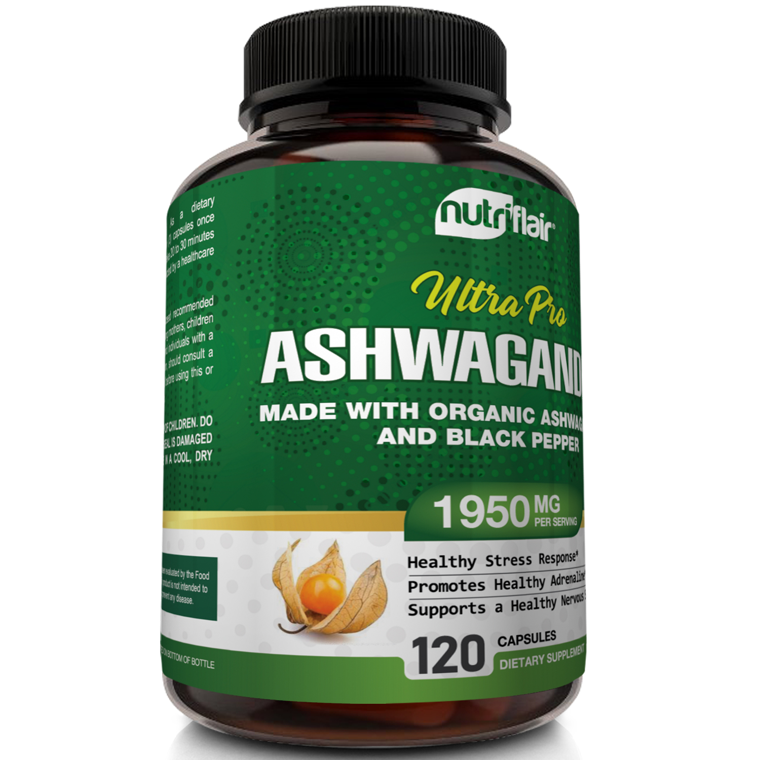 NutriFlair Certified Organic Ashwagandha Capsules for Natural Anxiety and Stress Relief Dietary Supplements 120 Capsules - image 5 of 7