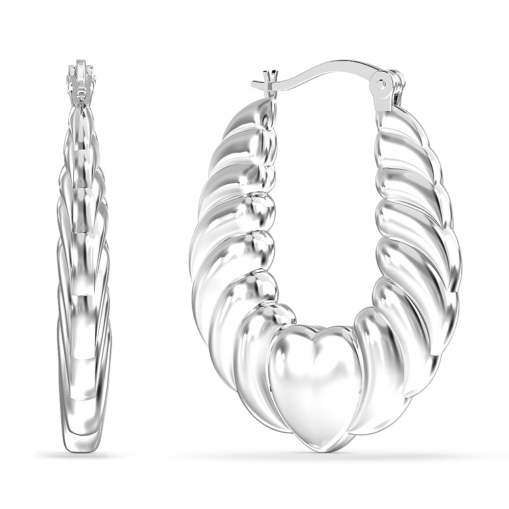 LeCalla 925 Sterling Silver Light-Weight Hypoallergenic Shrimp Click Top Heart Hoop Earrings Jewelry for Friends Women and Teen 30MM
