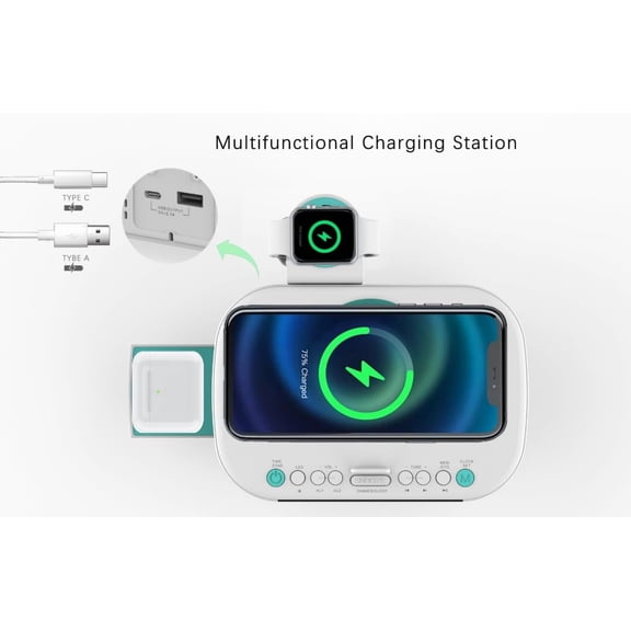 Smartset Wireless Charging Clock with Dual Alarm,  Speaker, 15W Fast Charging & 3W  Port