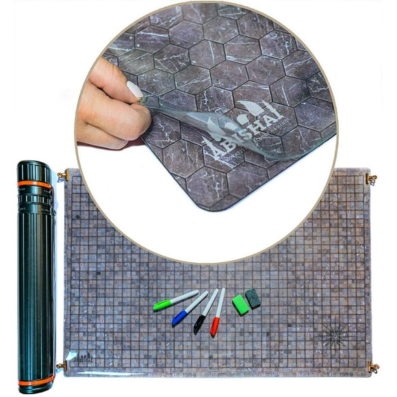 RPG Battle Grid Mat Cobblestone - 24" x 36" Double Sided Neoprene Mat Plus Dry Erase PVC Film - Table Top Role Playing Map - DND Role Play - Dungeons and Dragons Maps Tabletop Gaming Mat