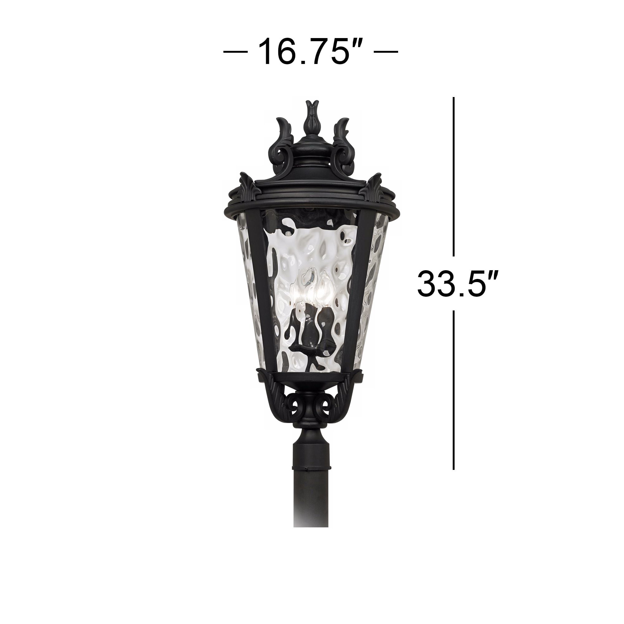 John Timberland Casa Marseille Vintage Rustic Outdoor Post Light Textured Black Scroll 33 1/2" Clear Hammered Glass for Exterior Barn Deck House Porch