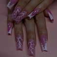 thumbnail image 2 of 24pcs Long Ballet False Nail Full Cover Fake Nail Grey White Marble Design Nails Tip French Coffin Nails Press On Nails, 2 of 6