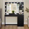 thumbnail image 3 of Ember Interiors Polly Modern Black Painted Vanity Table Desk, Lights, USB Port, for Bedroom, 3 of 9