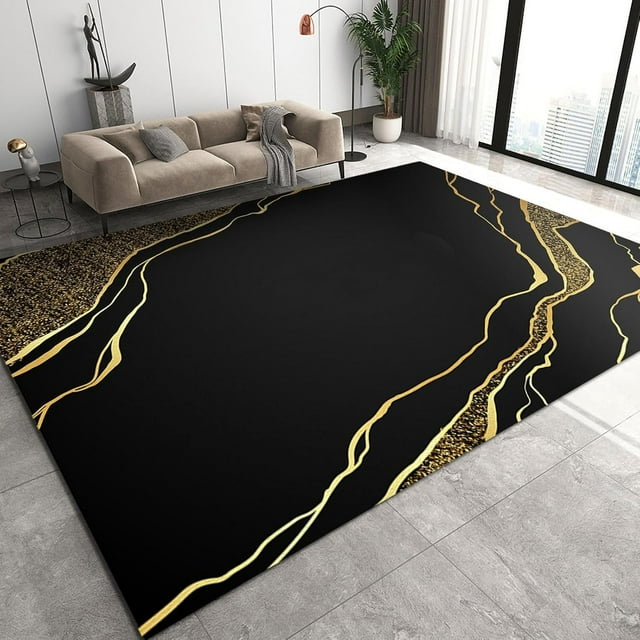 Black Gold Marble Texture Area Rug, Retro Abstract Luxury Classic Interior Rug, Bedroom Rug Decoration Machine Washable Non-slip Suitable For Living Room Dining Room Office Area Kids Room(4x6ft)