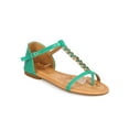thumbnail image 1 of New Women CHeRISH Sallie-5 Leatherette Chevron T-Strap Thong Flat Sandal Size, 1 of 5