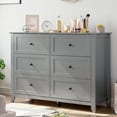 thumbnail image 3 of Aoile 6 Drawer Dresser, Modern Chest of Drawers with Round Handle, Wooden Storage Cabinet with Sturdy Leg, Dresser Cabinet Organizer for Bedroom, Living Room, Entryway, Gray, 3 of 10