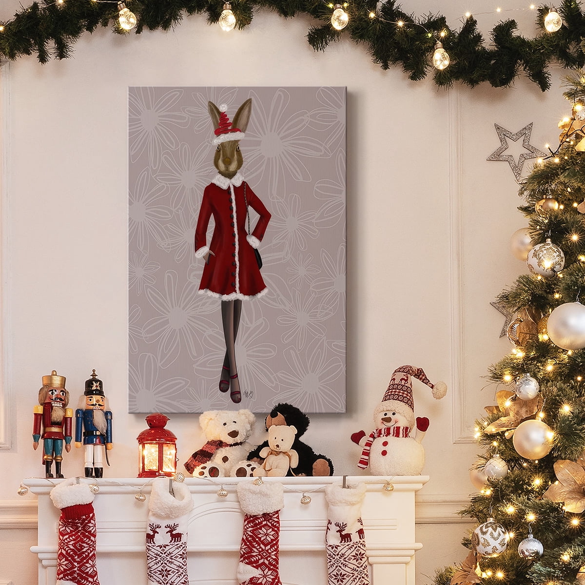 Christmas Christmas Fashion Bunny- Gallery Wrapped Canvas