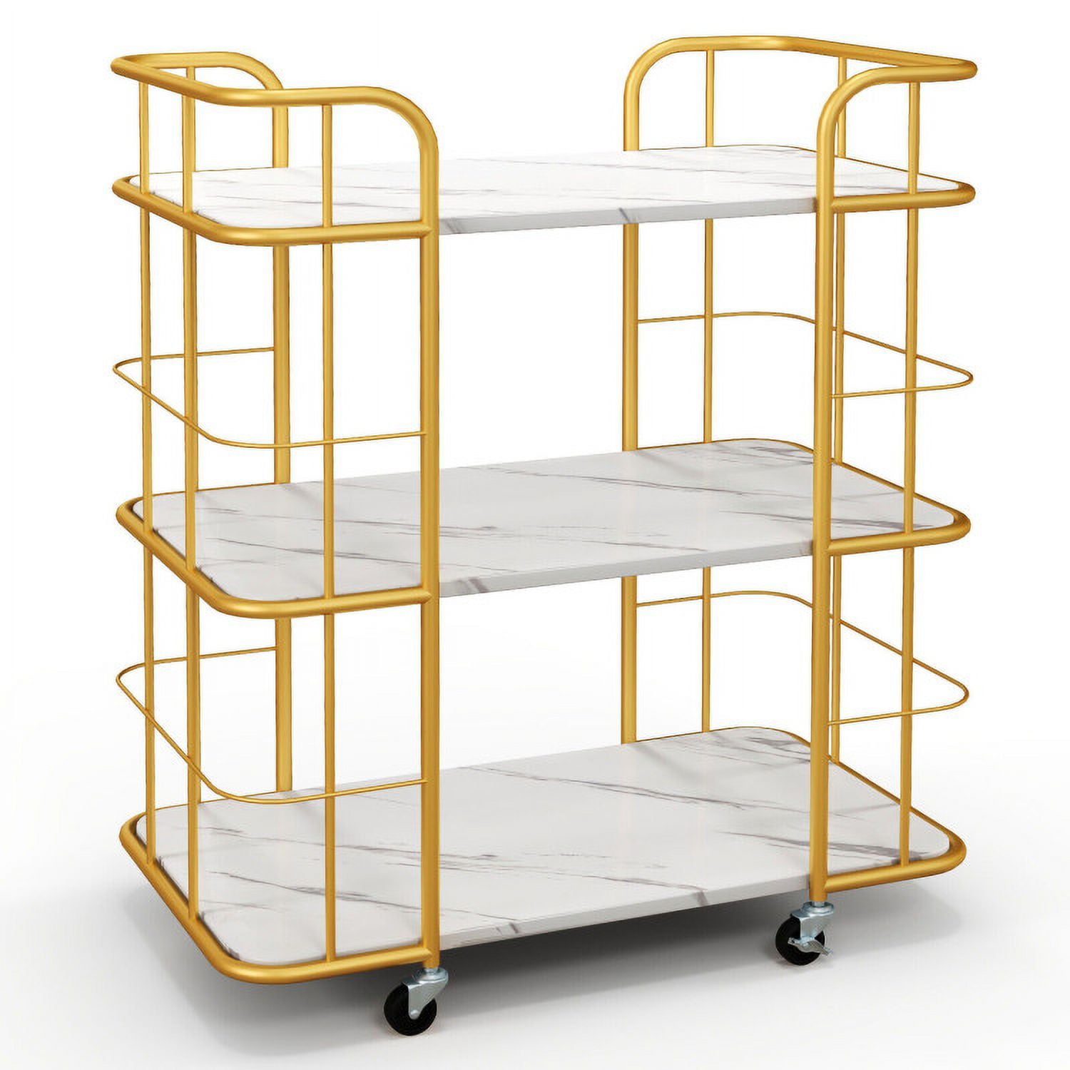 Finihen Rolling Cart, Kitchen Island Cart, 3-Tier Metal Kitchen Storage Serving Cart Trolley with Marble Tabletop and Handles, for Kitchen, Dining Room, Golden Finihen Rolling Cart, Kitchen Island Cart, 3-Tier Metal Kitchen Storage Serving Cart Trolley with Marble Tabletop and Handles, for Kitchen, Dining Room, Golden