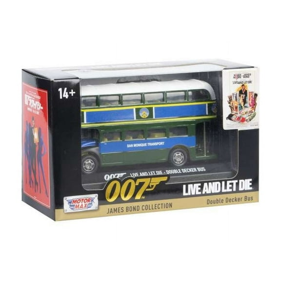Motormax 79846 Double Decker Bus San Monique Transport James Bond 007 Live & Let Die 1973 Movie James Bond Collection Series Diecast Model Car