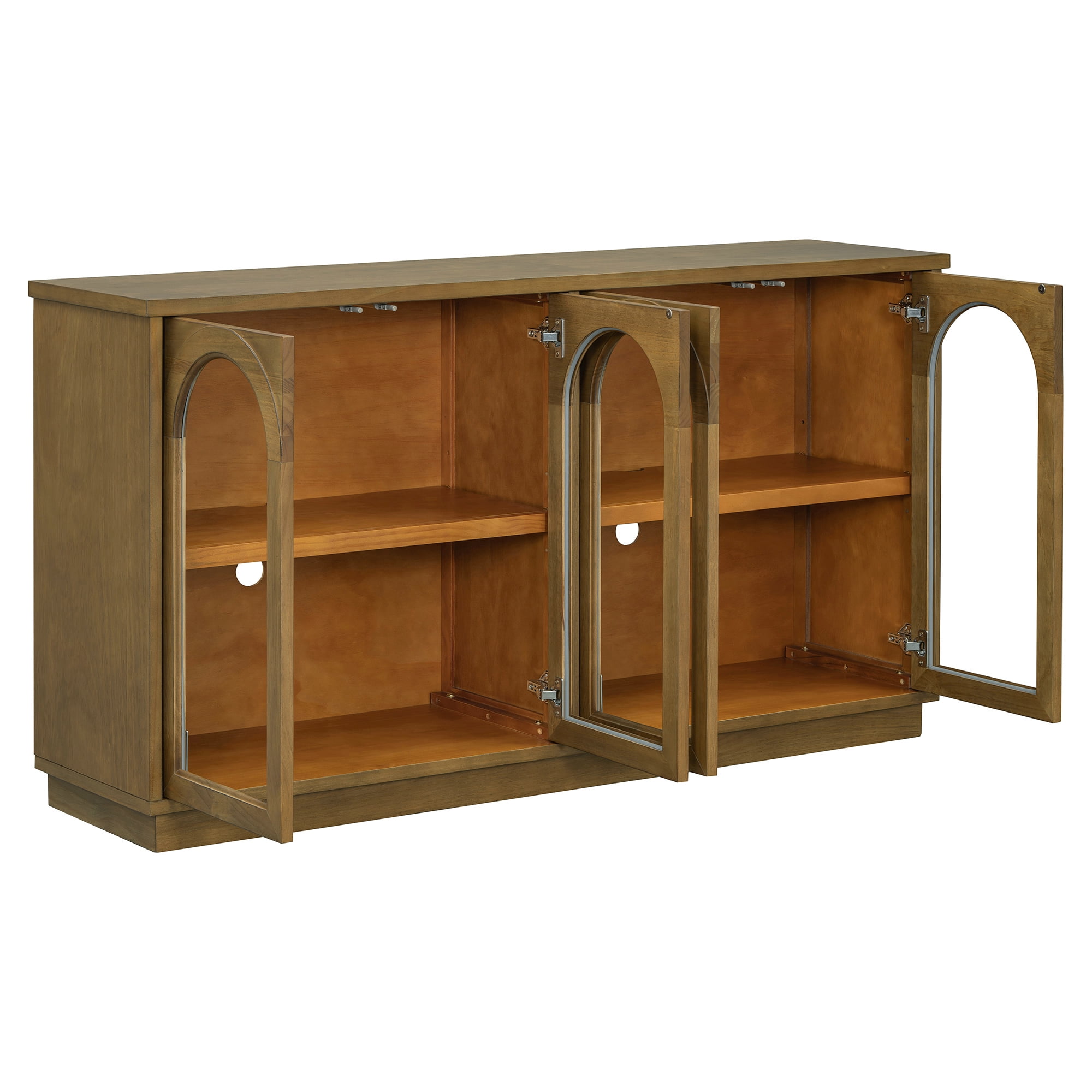 Aukfa Storage Buffet Cabinet with 4 Glass Doors, Large Arched Cabinet,Old Pine