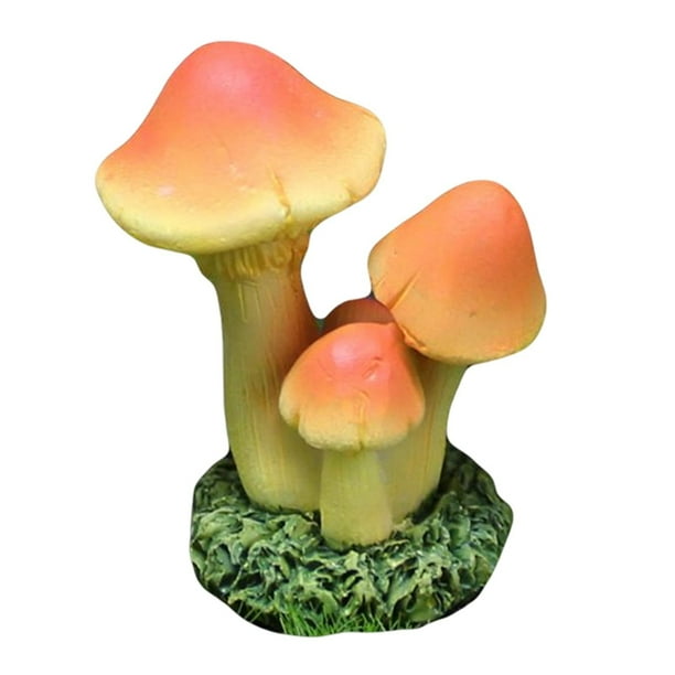 Adorno de hongo para jardín realista, estatua impermeable de resina en miniatura Naranja amarillo