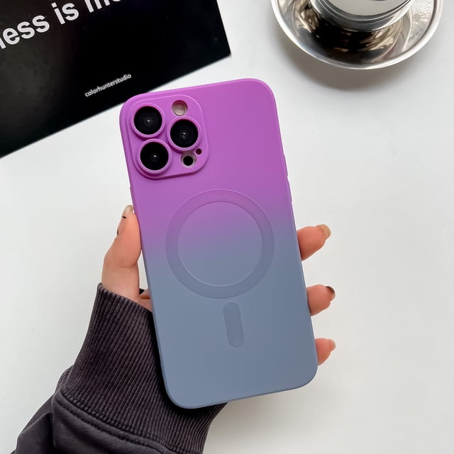 Funda para teléfono móvil con carga magnética de dos colores degradados para iPhone 14, funda protectora líquida para lente de Apple 13