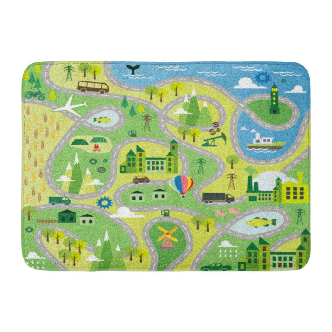 GODPOK Street City Cartoon Map with Roads Game Village Rug Doormat Bath Mat   inch 