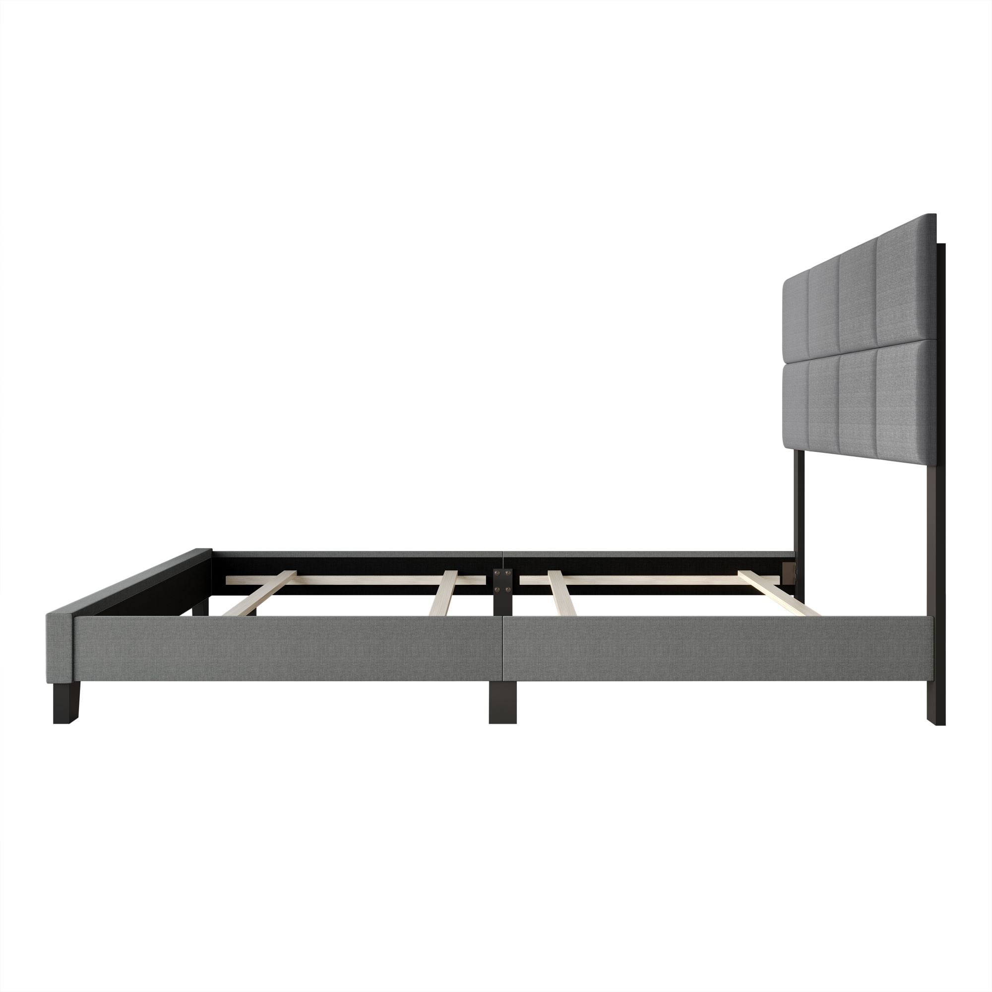 Home Design Lufkin Twin Upholstered Panel Bed Frame with Checkered Tufted Headboard & Foam-Filled Comfort, Gray, Easy Assembly
