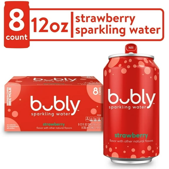 bubly Strawberry Sparkling Water, 12 fl oz, 8 Pack Cans,pack of 1