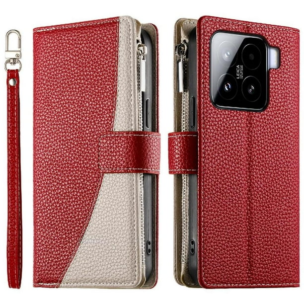 Funda cartera GANGXUN para Xiaomi 15 , cuero PU con tarjetero, cremallera, correa de mano, soporte y protección 515°