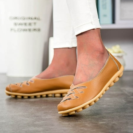 XDDST Large Size Women Casual Shoes Flat Women s Fashion Leather Single Shoes Slope Heeled Loafers Casual Shoes Brown