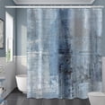thumbnail image 3 of Blue Shower Curtain, Abstract Blue and Gray Shower Curtain, Vintage Country Grunge Style Paint Brush Graffiti Pattern Fabric Bathroom Decor Curtain, 3 of 6