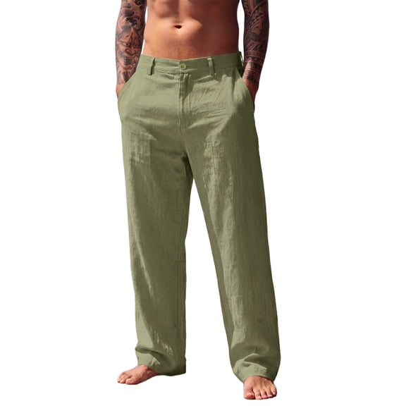 JoveMarine Men's Linen Pants Casual - Lightweight Breathable Summer Trousers with Drawstring Elastic Waist, Everyday Comfort,Army Green L