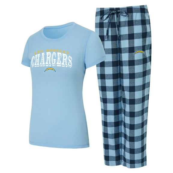 Women's-Concepts Sport  Powder Blue/Navy Los Angeles Chargers Avondale T-Shirt & Pants Flannel PJ Set