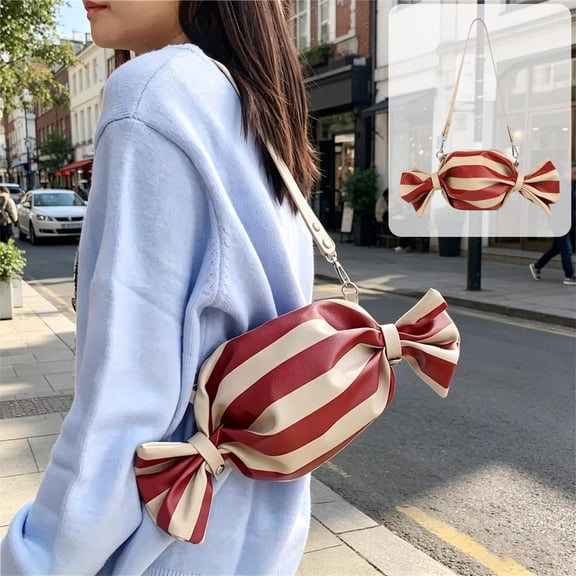 Candy Shaped Shoulder Bag Cute Handbag Large Capacity, Lightweight Multi Pocket Comfortable Carry Fashion, Shopping Travel Daily Use For Women