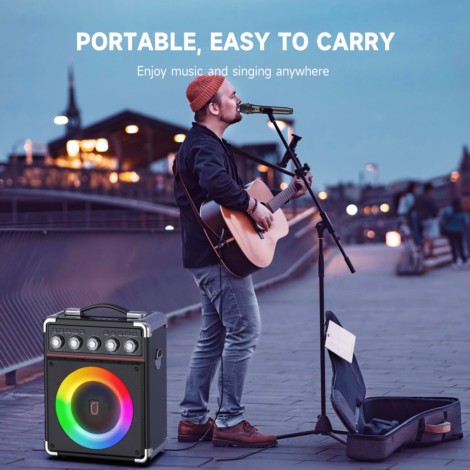 JAUYXIAN Karaoke Machine, Portable Bluetooth Speaker with 2 Microphones, Karaoke Party Speaker, TX05